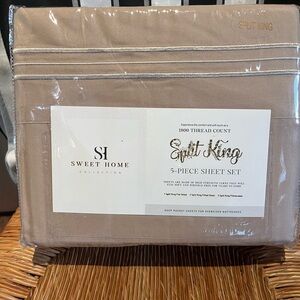 Sweet Home Collection Split King 5-Piece Sheet Set - Beige 1800 thread count